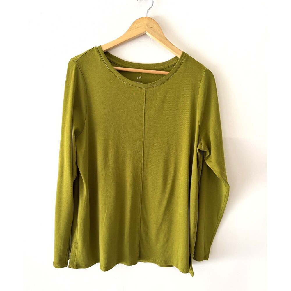 J.Jill Top Womens Large Green Long Sleeve Pima Crew-Neck Tee Shirt